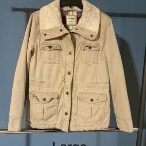 Old Navy Women's Beige Utility Jacket with Sherpa Collar